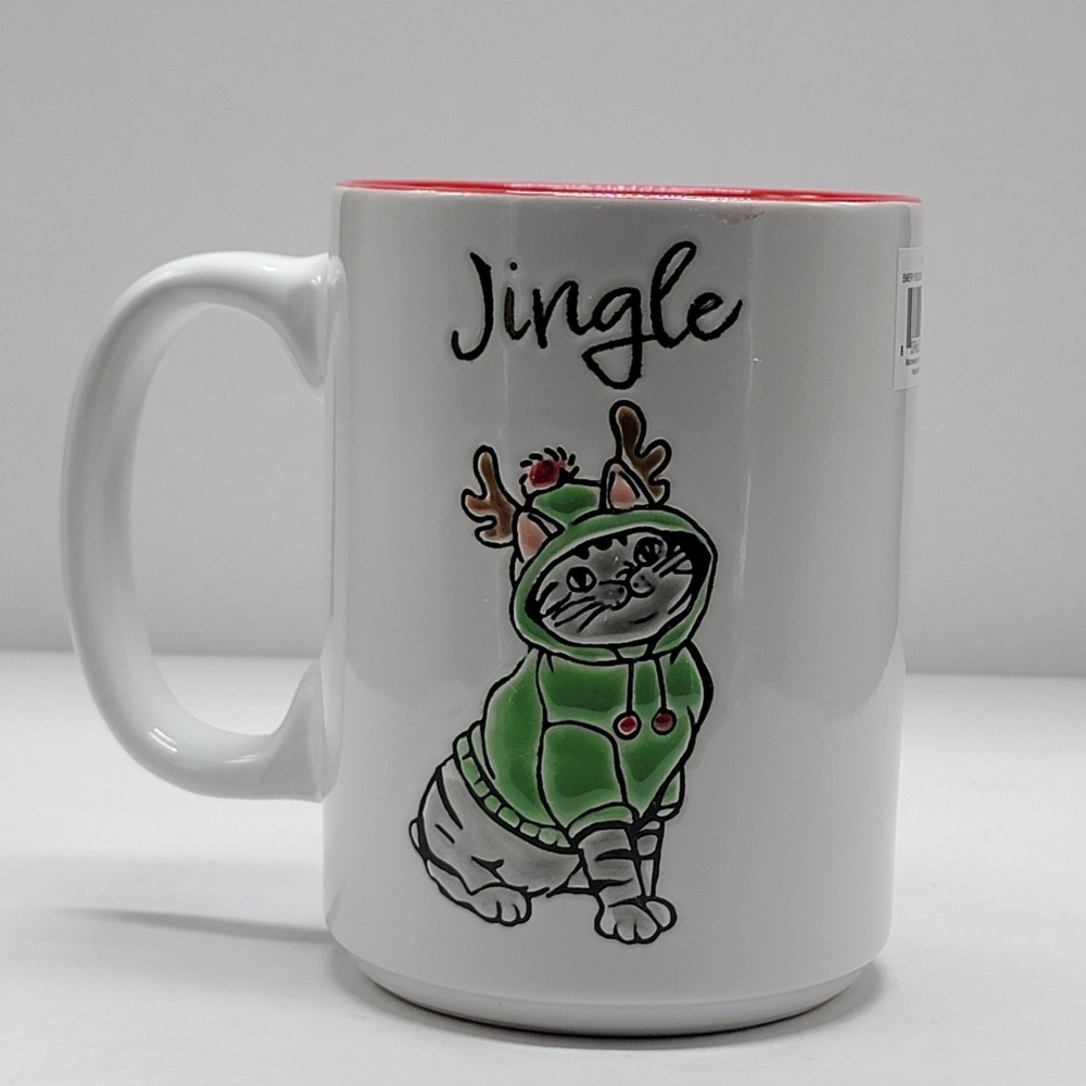 ELI + ANA  21 oz Embossed‎ Christmas Cat JINGLE Mug Holiday Cat Lady Mom Gift
